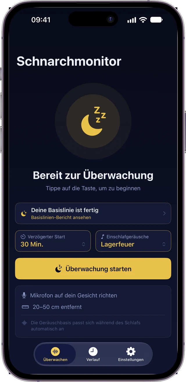 NightSnore Monitoring-Bildschirm