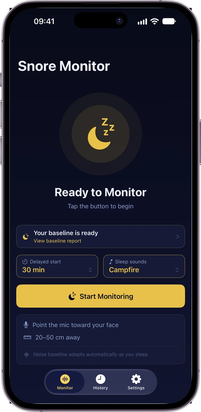 NightSnore monitoring screen